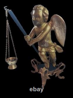 Rare ange d'autel ancien en bois sculpté doré France fin XVIIIe début XIXe