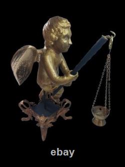 Rare ange d'autel ancien en bois sculpté doré France fin XVIIIe début XIXe