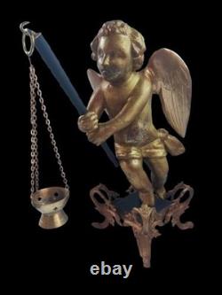 Rare ange d'autel ancien en bois sculpté doré France fin XVIIIe début XIXe