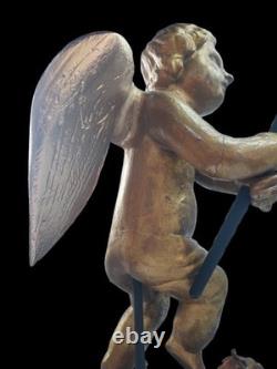 Rare ange d'autel ancien en bois sculpté doré France fin XVIIIe début XIXe