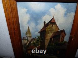 Rare boîte coffret armoire pour suspendre des clefs tableau peinture huile 19ème