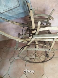Rare charrette à bras enfant pousse-pousse en bois art populaire