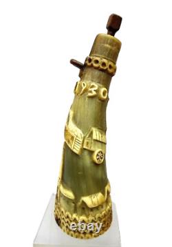 Rare corne à jus de tabac de berger art populaire