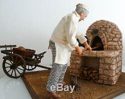 Rare grand automate, santon de Provence boulanger à son four mobile électique