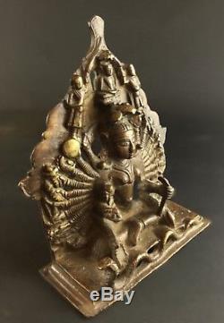 Rare statuette en bronze Durga Jain Inde à 10 paires de bras -fin XIXeme -1,5 kg