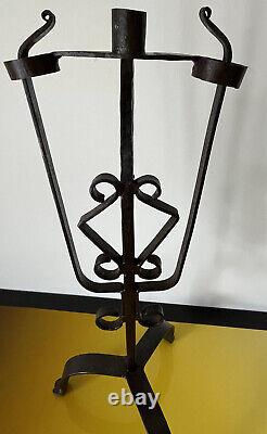 Résinier porte éclat bougeoir art populaire fer forgé ancien hauteur 61 cm