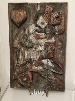 Roi de Coeur bas relief bois 19 ème Superbe, rare