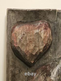 Roi de Coeur bas relief bois 19 ème Superbe, rare