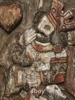 Roi de Coeur bas relief bois 19 ème Superbe, rare