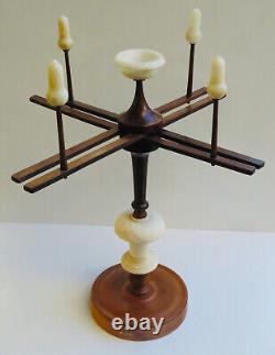 Rouet, Dévidoir, Dérouleur De Fil, Écheveaudoir, Ancien, Bois Tourné & Albtre