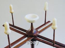 Rouet, Dévidoir, Dérouleur De Fil, Écheveaudoir, Ancien, Bois Tourné & Albtre