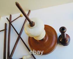 Rouet, Dévidoir, Dérouleur De Fil, Écheveaudoir, Ancien, Bois Tourné & Albtre