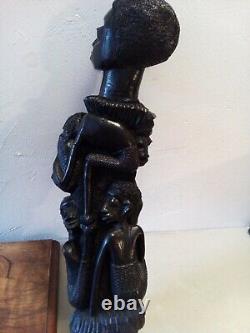 SCULPTURE 35 x 10cm MERE et enfants MAASAI KENYA BOIS EBENE AFRICAIN VINTAGE TBE