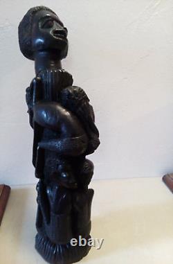 SCULPTURE 35 x 10cm MERE et enfants MAASAI KENYA BOIS EBENE AFRICAIN VINTAGE TBE