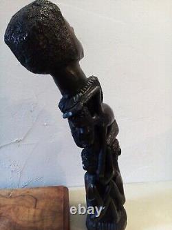 SCULPTURE 35 x 10cm MERE et enfants MAASAI KENYA BOIS EBENE AFRICAIN VINTAGE TBE