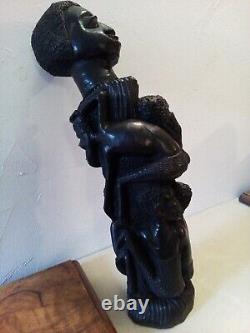 SCULPTURE 35 x 10cm MERE et enfants MAASAI KENYA BOIS EBENE AFRICAIN VINTAGE TBE