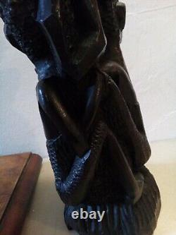 SCULPTURE 35 x 10cm MERE et enfants MAASAI KENYA BOIS EBENE AFRICAIN VINTAGE TBE