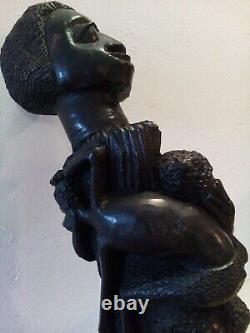 SCULPTURE 35 x 10cm MERE et enfants MAASAI KENYA BOIS EBENE AFRICAIN VINTAGE TBE