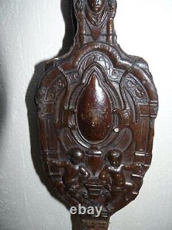 SUPERBE TRES RARE ANCIEN Soufflet de Cheminée en Bois Sculpté 18ème PUTTO