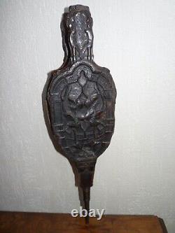 SUPERBE TRES RARE ANCIEN Soufflet de Cheminée en Bois Sculpté 18ème PUTTO
