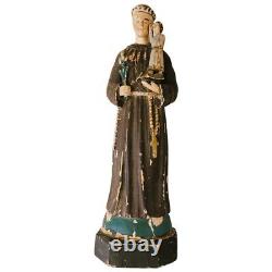 Saint Antoine de Padoue sculpture en bois sculptée art populaire fin 19ème