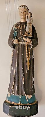 Saint Antoine de Padoue sculpture en bois sculptée art populaire fin 19ème