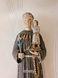 Saint Antoine de Padoue sculpture en bois sculptée art populaire fin 19ème