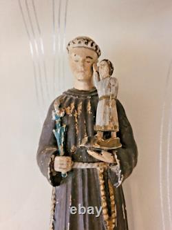 Saint Antoine de Padoue sculpture en bois sculptée art populaire fin 19ème