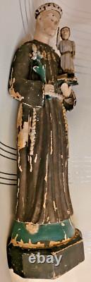Saint Antoine de Padoue sculpture en bois sculptée art populaire fin 19ème