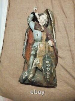 Saint michel archange Dragon Statue Bois XVIe Siècle original Exceptionnel