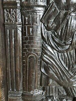 Sainte-Barbe, Panneau Haute-Epoque en bois sculpté, Renaissance, XVIe XVIIe