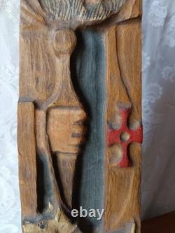 Sculpture Ancienne Saint Roch et son Chien en Bois Polychrome, Art Populaire