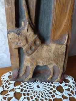 Sculpture Ancienne Saint Roch et son Chien en Bois Polychrome, Art Populaire