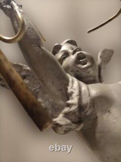 Sculpture Ange En Régule XIXème Angelot Fronton Putti Décoration