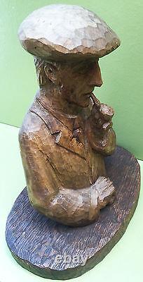 Sculpture Bois 40 CM Homme Basque Au Beret Fumant La Pipe Art Populaire