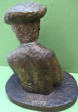 Sculpture Bois 40 CM Homme Basque Au Beret Fumant La Pipe Art Populaire