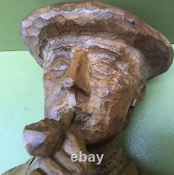 Sculpture Bois 40 CM Homme Basque Au Beret Fumant La Pipe Art Populaire