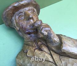 Sculpture Bois 40 CM Homme Basque Au Beret Fumant La Pipe Art Populaire