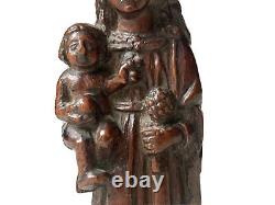 Sculpture Vierge à l'Enfant Bois Sculpté Haute Époque 17ème Siècle Art Populaire