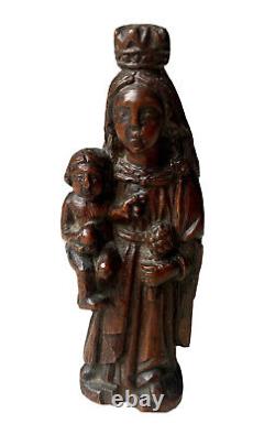 Sculpture Vierge à l'Enfant Bois Sculpté Haute Époque 17ème Siècle Art Populaire