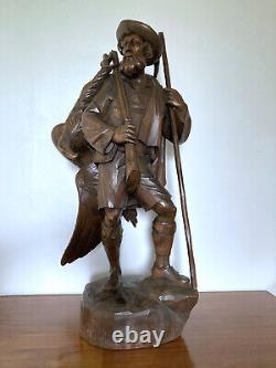Sculpture ancienne en bois Forêt Noire Chasseur / Swiss, Germany hunter eagle