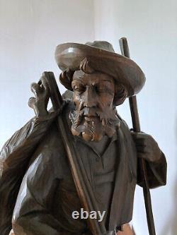 Sculpture ancienne en bois Forêt Noire Chasseur / Swiss, Germany hunter eagle