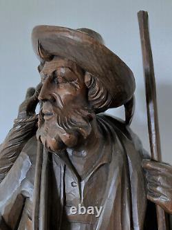 Sculpture ancienne en bois Forêt Noire Chasseur / Swiss, Germany hunter eagle