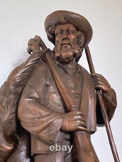 Sculpture ancienne en bois Forêt Noire Chasseur / Swiss, Germany hunter eagle
