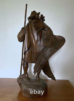 Sculpture ancienne en bois Forêt Noire Chasseur / Swiss, Germany hunter eagle