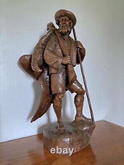 Sculpture ancienne en bois Forêt Noire Chasseur / Swiss, Germany hunter eagle