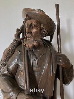 Sculpture ancienne en bois Forêt Noire Chasseur / Swiss, Germany hunter eagle