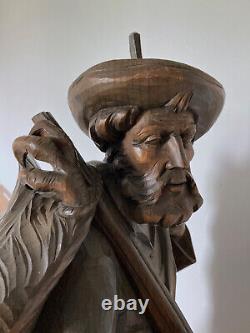 Sculpture ancienne en bois Forêt Noire Chasseur / Swiss, Germany hunter eagle