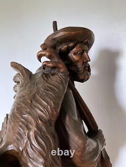 Sculpture ancienne en bois Forêt Noire Chasseur / Swiss, Germany hunter eagle