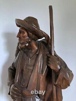 Sculpture ancienne en bois Forêt Noire Chasseur / Swiss, Germany hunter eagle